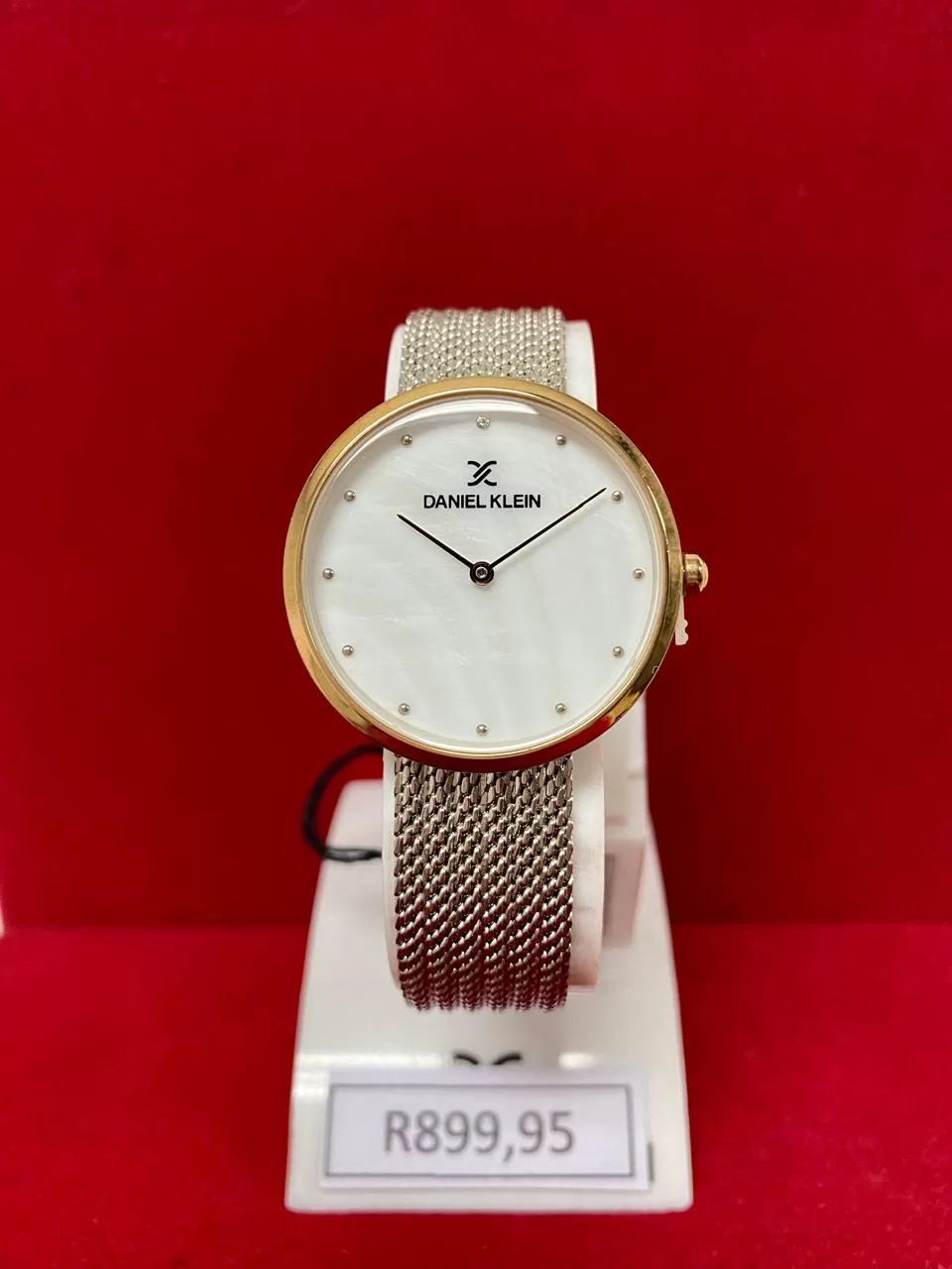 Daniel Klein Ladies Dress Watch DK-2468 mother of pearl dial gold plated case mesh bracelet
