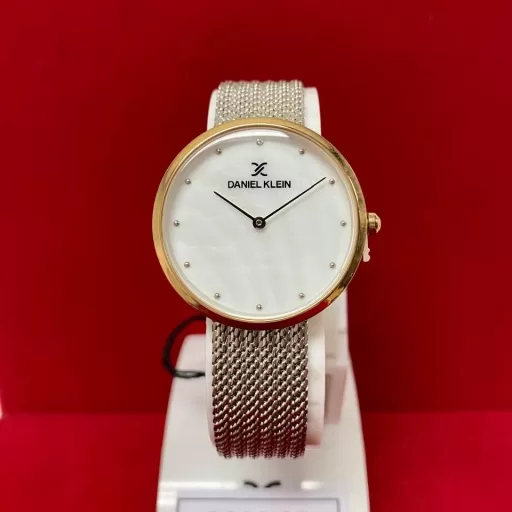 Daniel Klein Ladies Dress Watch DK-2468 mother of pearl dial gold plated case mesh bracelet